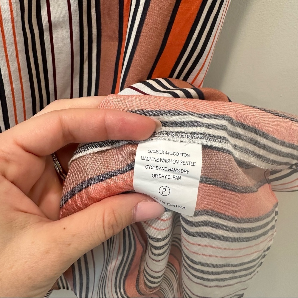 Marie Oliver Lachlan Silk Cotton Tiered Mini Dress Rust Orange Stripe Short - Picture 6 of 10